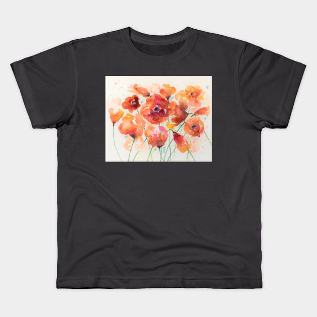 Abstract Loose Watercolor Flowers in Orange Kids T-Shirt by Tstafford